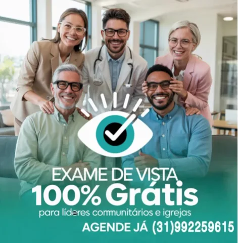 Equipe de profissionais sorrindo após exames de vista gratuitos